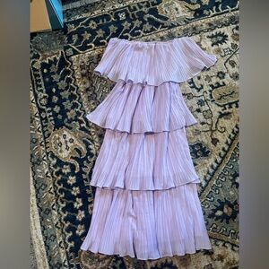 Lulus Lavender Tiered Off-Shoulder Pleated Maxi Dress